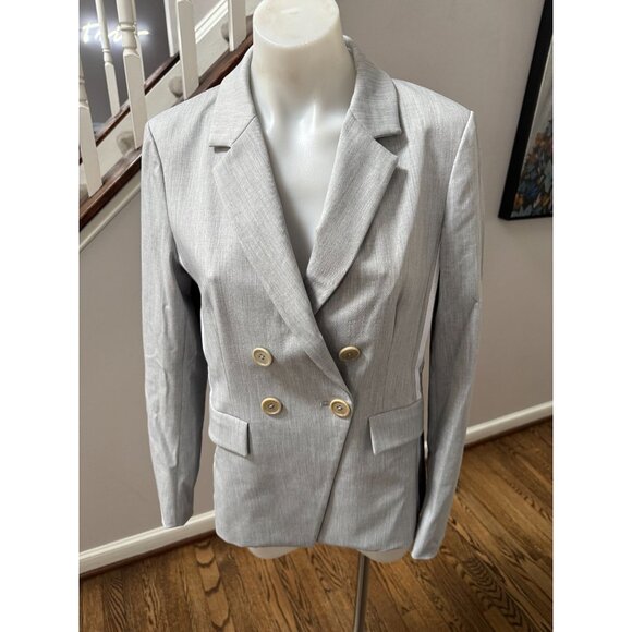 ECRU Clothing Gray Double Breasted Blazer Side Stripe Size 6 - Picture 1 of 3